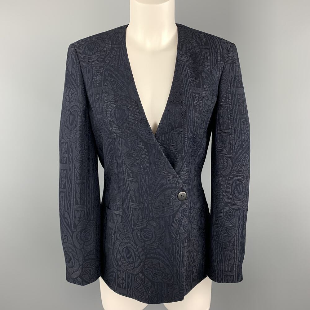 GIORGIO ARMANI Size 0 Navy Jacquard V Neck Jacket
